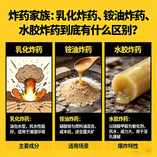 隆广镇炸药家族：乳化炸药、铵油炸药、水胶炸药到底有什么区别？